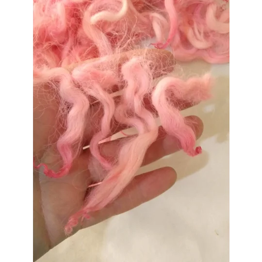 Flamingo pink curly wool and locks, 10g