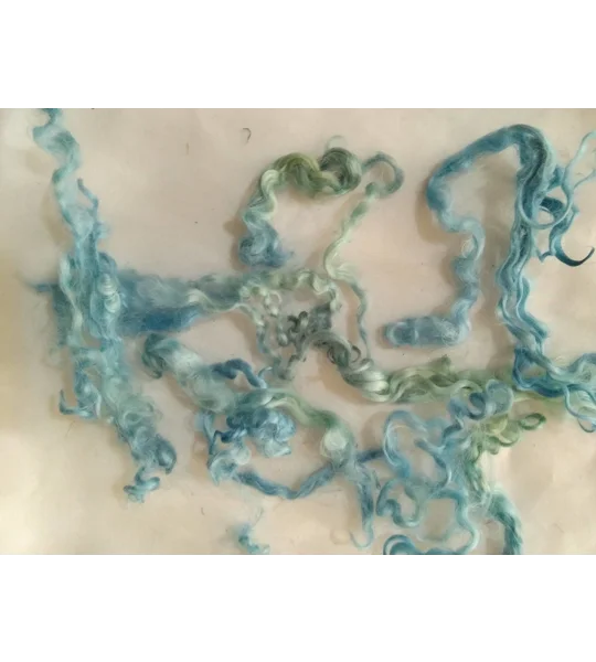 Marine blue green curly wool and locks, 10g (v)
