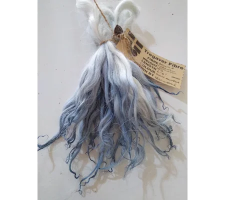 Snowy Mountains blue dip dyed curly wool locks