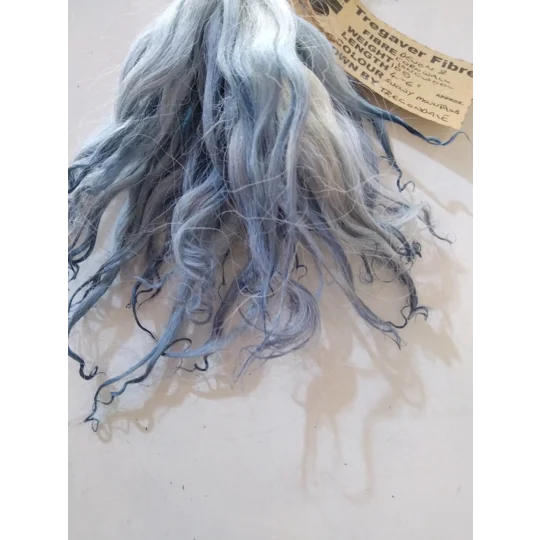 Snowy Mountains blue dip dyed curly wool locks