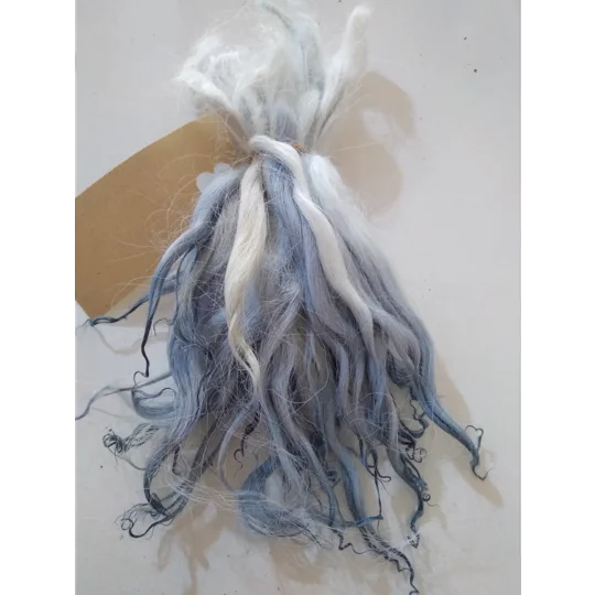 Snowy Mountains blue dip dyed curly wool locks