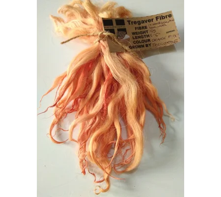 Orange Mixed tones hand dyed curly wool locks