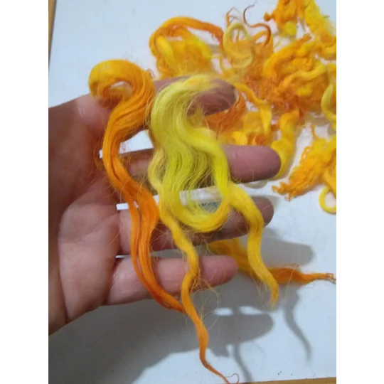 Bright orange and yellow curly wool and locks, 10g