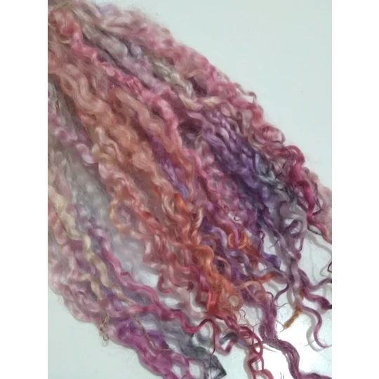Rainbow mix wenselydale curly wool lock 28g 14g 7g