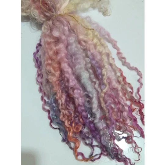 Rainbow mix wenselydale curly wool lock 28g 14g 7g