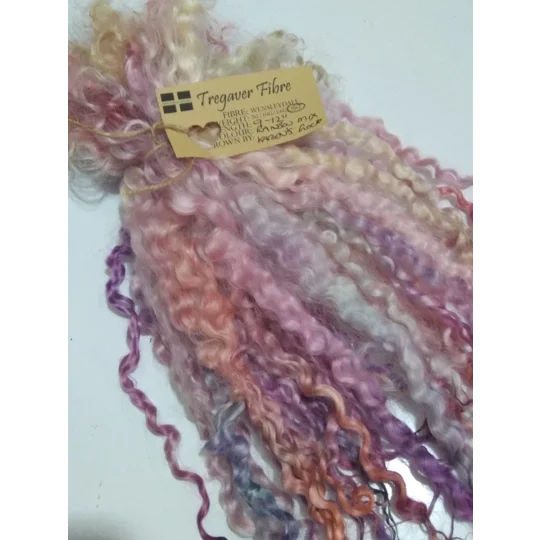 Rainbow mix wenselydale curly wool lock 28g 14g 7g