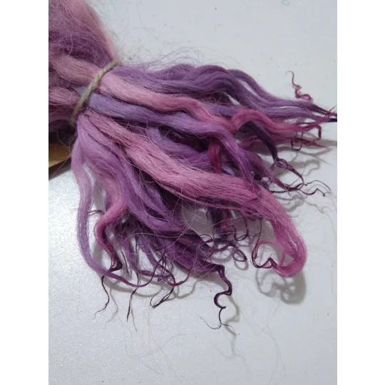 Purples and Pinks hand dyed curly wool locks