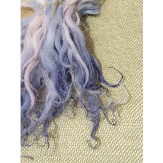 Blue pink and purple hand dyed curly wool locks