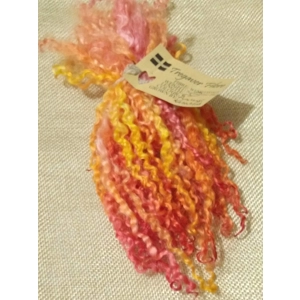 Flaming orange yellow and pink wensleydale hand dyed curly wool locks