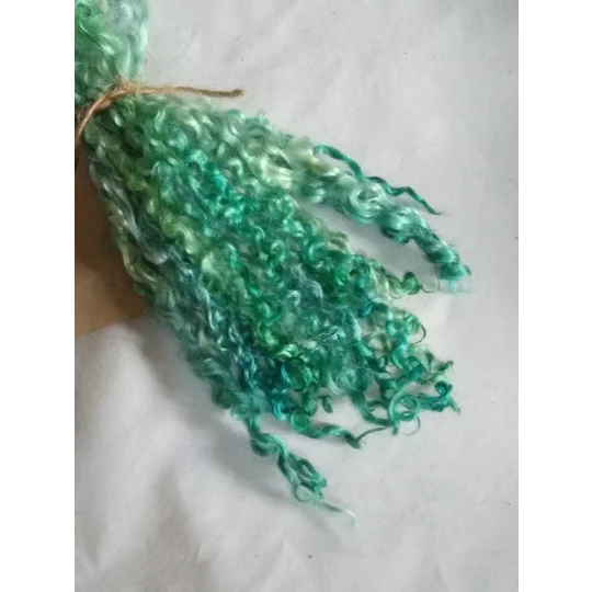 Sea Greens wensleydale hand dyed curly wool locks 10g