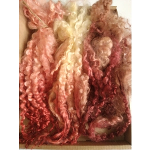 Pink, heather, rhubarb custard curly wool lock box, 10g each (v)