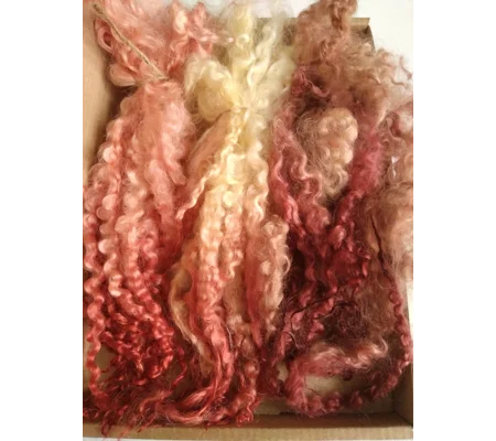 Pink, heather, rhubarb custard curly wool lock box, 10g each (v)