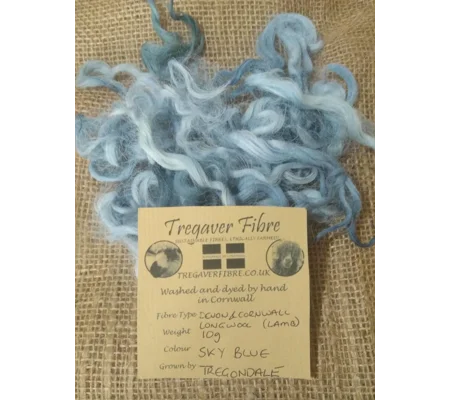 Sky Blue curly wool and locks, 10g Devon and Cornwall Longwool