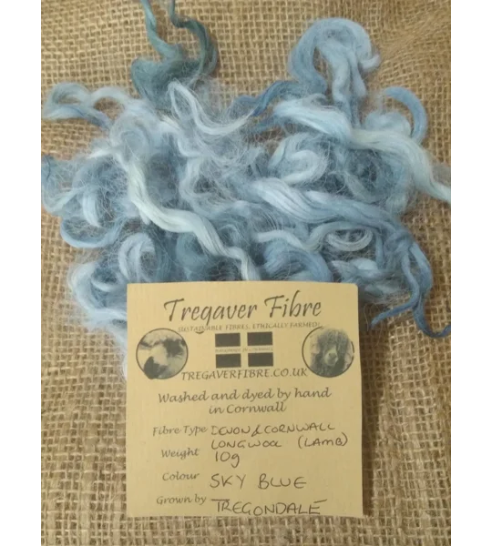 Sky Blue curly wool and locks, 10g Devon and Cornwall Longwool