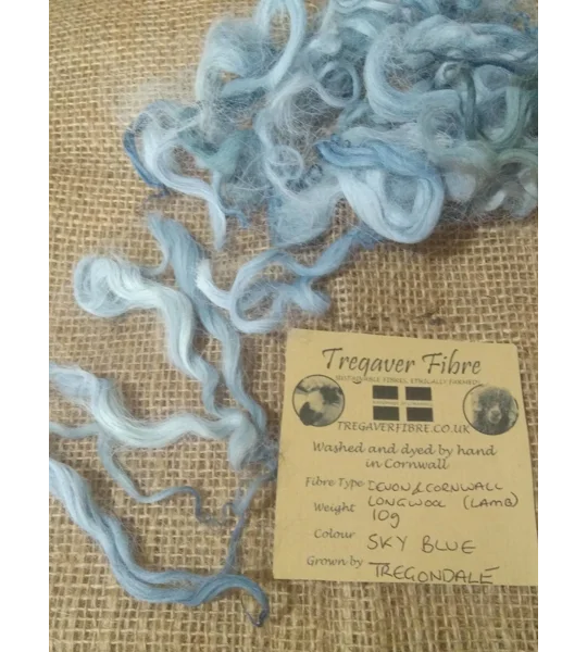 Sky Blue curly wool and locks, 10g Devon and Cornwall Longwool