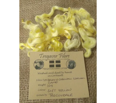 Soft Yellow curly wool and locks, 10g Devon and Cornwall Longwool