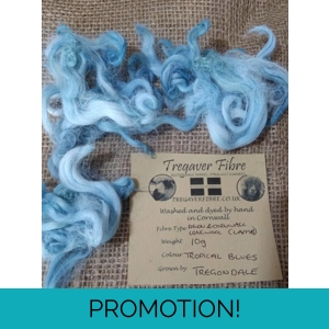 Tropical Blues curly wool and locks, 10g Devon and Cornwall Longwool