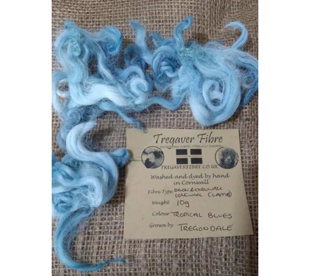 Tropical Blues curly wool and locks, 10g Devon and Cornwall Longwool