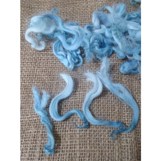 Tropical Blues curly wool and locks, 10g Devon and Cornwall Longwool