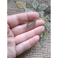 Miniature metal filigree leaf, gold bronze or silver colours