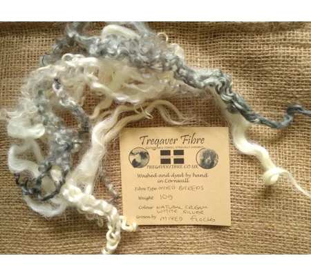 Mixed breeds curly wool, 10g Cream white and Silver