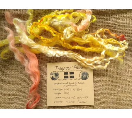 Mixed breeds curly wool, 10g Yellows and Oranges