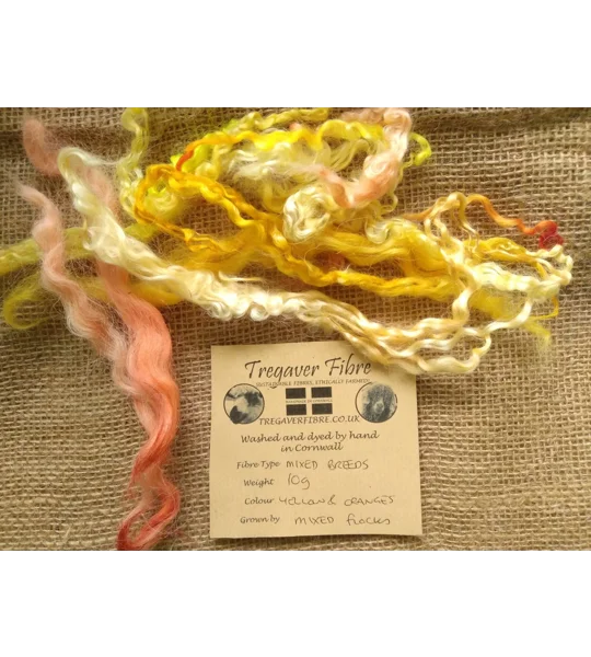 Mixed breeds curly wool, 10g Yellows and Oranges