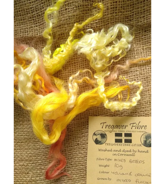 Mixed breeds curly wool, 10g Yellows and Oranges