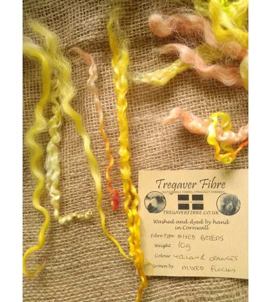 Mixed breeds curly wool, 10g Yellows and Oranges