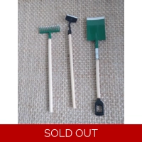Miniature gardening tools set for crafting - spade, hoe and rake