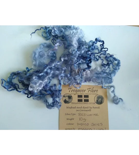 Indigo Skies Teeswater curly wool, 10g Blue, Indigo, Purples