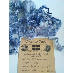 Indigo Skies Teeswater curly wool, 10g Blue, Indigo, Purples