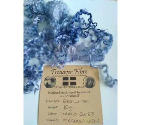 Indigo Skies Teeswater curly wool, 10g Blue, Indigo, Purples