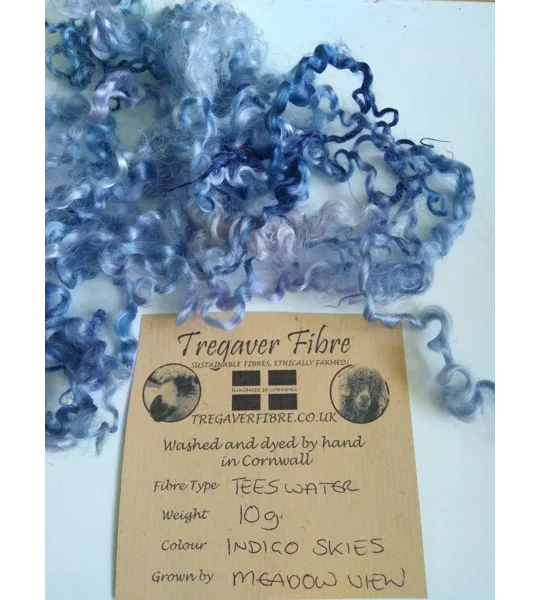 Indigo Skies Teeswater curly wool, 10g Blue, Indigo, Purples