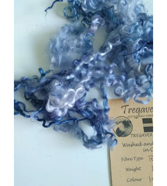 Indigo Skies Teeswater curly wool, 10g Blue, Indigo, Purples