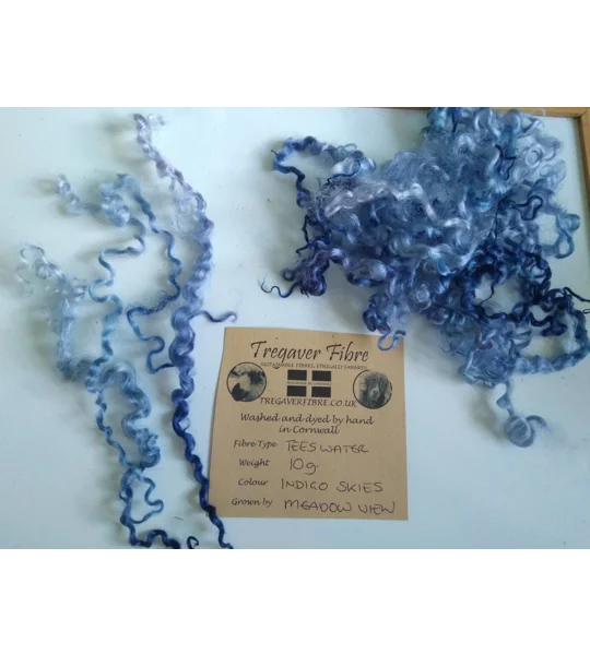 Indigo Skies Teeswater curly wool, 10g Blue, Indigo, Purples