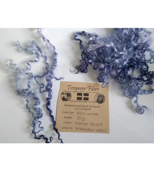 Indigo Skies Teeswater curly wool, 10g Blue, Indigo, Purples