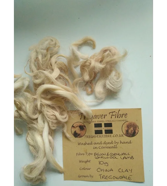Devon and Cornwall longwool china clay fawn tan curly wool