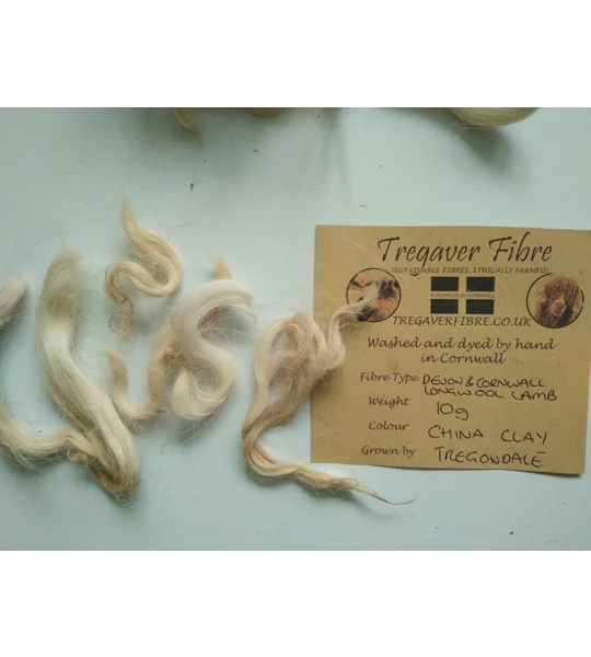 Devon and Cornwall longwool china clay fawn tan curly wool