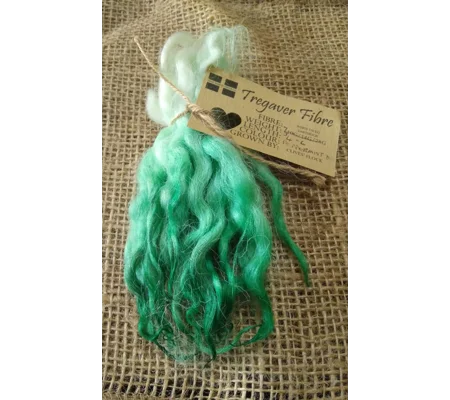 Peppermint green dip wavy white faced dartmoor wool locks, 7g