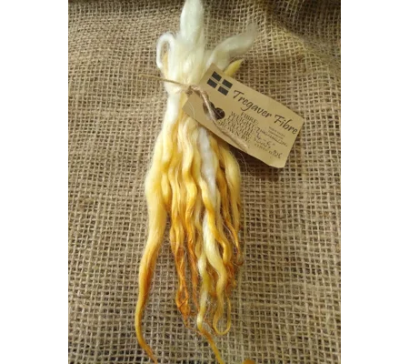 Sunny (yellow/orange) dip wavy white faced dartmoor wool locks, 7g