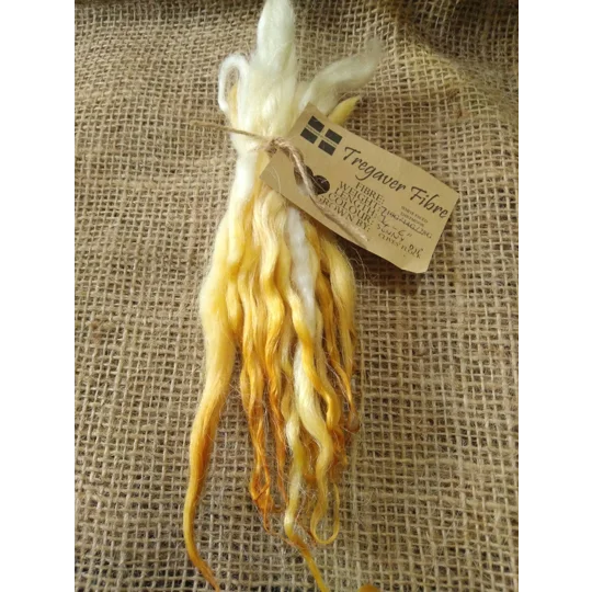 Sunny (yellow/orange) dip wavy white faced dartmoor wool locks, 7g