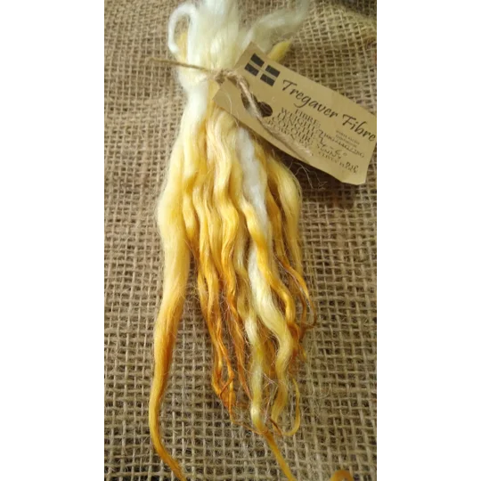 Sunny (yellow/orange) dip wavy white faced dartmoor wool locks, 7g