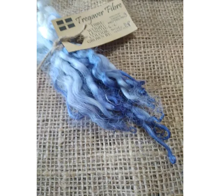 Indigo dip wavy white faced dartmoor wool locks, 7g
