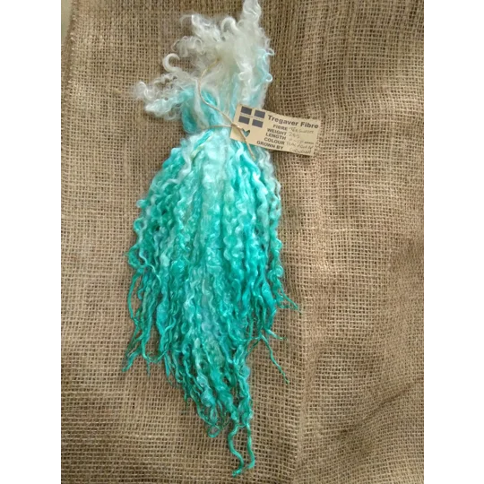 Teal Aqua Dip curly wool ringlets 28g, 14g or 7g, teeswater curly wool locks (v)