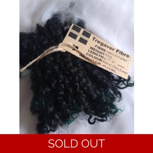 wensleydale wool locks, 10g, hand dyed in black/teal/green