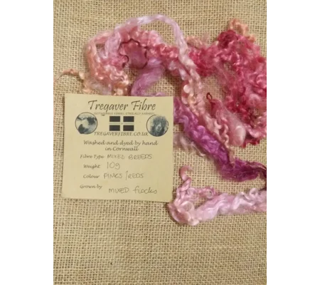 Mixed breeds curly wool, 10g pinks and reds