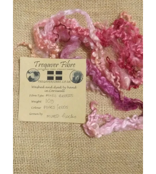 Mixed breeds curly wool, 10g pinks and reds