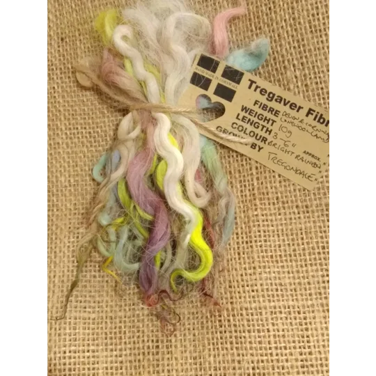 bright rainbow wavy wool locks, 10g bunches for doll hair and felting