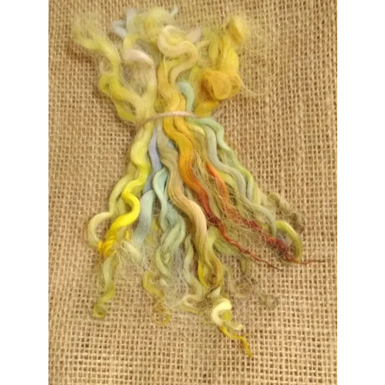 bright rainbow wavy wool locks, 10g bunches for doll hair and felting